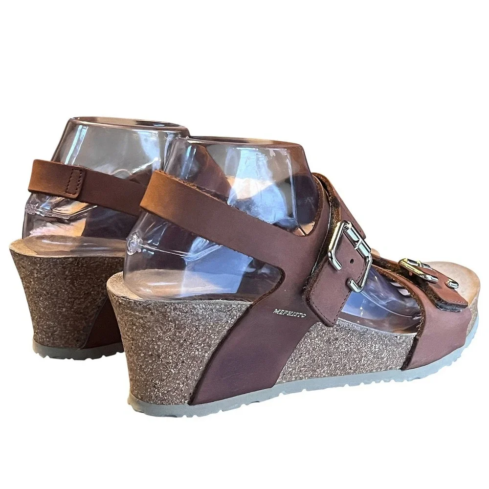 Mephisto Air-Relax Brown Leather Cork Wedge Buckle Sandals EU 41 Portugal *FLAW* - Picture 6 of 16
